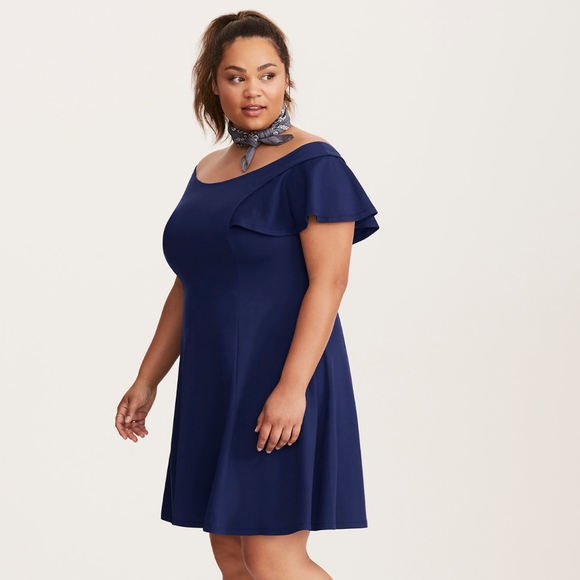 torrid Dresses & Skirts - NEW Torrid Blue Off Shoulder Fluted Skater Dress